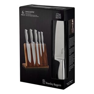 Stanley Rogers Magnetic Knife Block 6 Piece Set Stainless Steel & Brown