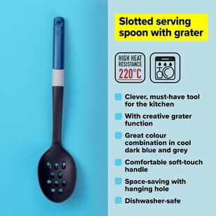 Tasty 2-in-1 Slotted Spoon and Grater Blue & Grey