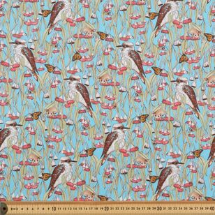 Scenic Route Kookaburra & Silver Princess 112 cm Cotton Poplin Fabric  Multicoloured 112 cm