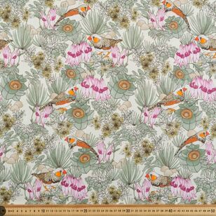 Scenic Route Zebra Finches & Blooms 112 cm Cotton Poplin Fabric Multicoloured 112 cm