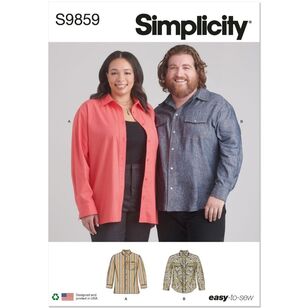 Simplicity S9859 Unisex Plus Size Shirts Pattern White