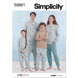 Simplicity S9861 Children's, Teens' and Adults' Knit Loungewear Pattern White XS - XL