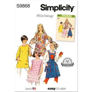 Simplicity S9868 1970s Aprons and Potholder Pattern White S - XL