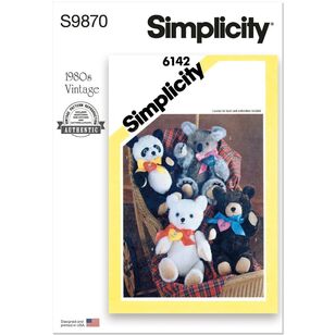Simplicity S9870 1980s Plush Bears Pattern White One Size