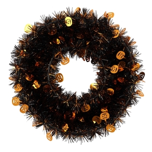 Spooky Hollow Tinsel Pumpkin Wreath Decoration Multicoloured