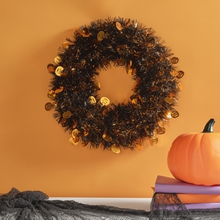 Spooky Hollow Tinsel Pumpkin Wreath Decoration Multicoloured