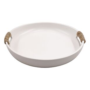 Bouclair Natural Flair Ceramic Serving Tray with Rope Handles White 30 x 5 cm