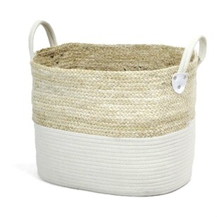 Bouclair Natural Flair Large Corn Fibre and Cotton Rope Basket  White & Natural 40 x 30 cm
