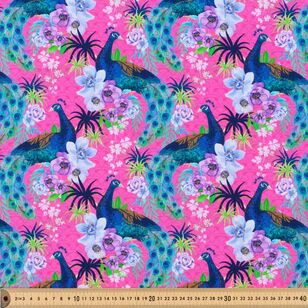 Peacock Alley Peacocks with Flowers 112 cm Cotton Fabric Fuscia 112 cm