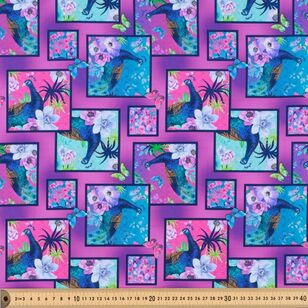 Peacock Alley Peacocks with Flowers 112 cm Patchwork Cotton Fabric Plum 112 cm