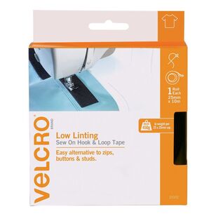 Velcro Sew-on Low Linting Hook & Loop Tape Black 25 mm x 10 m