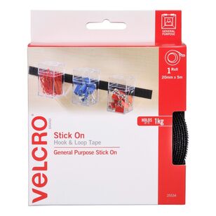 Velcro Stick On Hook & Loop Tape 20 mm x 5 m Black 20 mm x 5 m