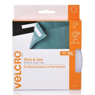 Velcro Stick & Sew Hook & Loop Tape 20 mm x 5 m White 20 mm x 5 m