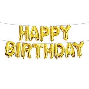 Artwrap Happy Birthday Foil Balloon Banner Gold 35 cm