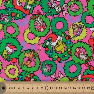 Dr Seuss Grinchmas Wreaths 2 112 cm Cotton Christmas Fabric Pink 112 cm