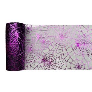 Spooky Hollow Foil Tulle Cobweb Decoration Purple 15 cm x 10 m