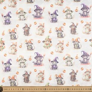 Halloween Witchy Kitten 150 cm Printed Satin Fabric Multicoloured 150 cm