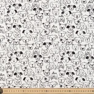 Dog Heads 112 cm Organic Cotton Jersey Fabric White 112 cm