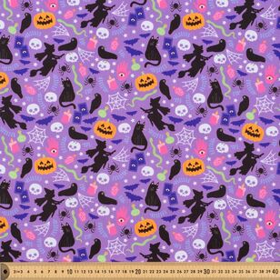 Halloween Pumpkin Patch Black Cat 112 cm Cotton Fabric Purple 112 cm