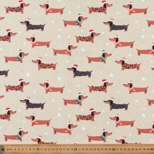 Ruffly Dachshund Christmas 112 cm Osnaburg Fabric Natural 112 cm