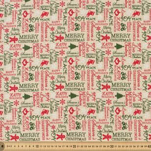 Christmas Words 112 cm Cotton Fabric Multicoloured 112 cm