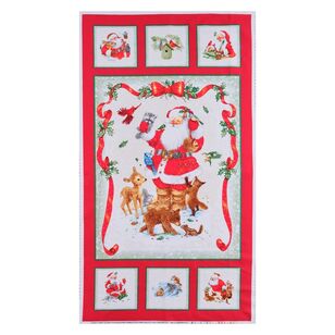 Christmas Santa and Woodland Friends 61 cm Fabric Panel Red 61 x 112 cm