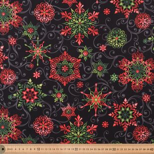 Tis The Christmas Season Snowflakes 112 cm Cotton Fabric Black 112 cm