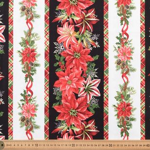 Tis The Christmas Season Border Stripe 112 cm Cotton Fabric Black 112 cm