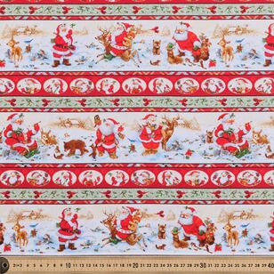 Santa Friends Christmas Border Stripe 112 cm Cotton Fabric Red 112 cm