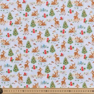 Santa Friends Deer & Trees Christmas 112 cm Cotton Fabric Beige 112 cm