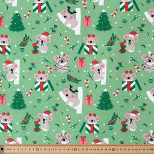 Christmas Koala Multipurpose Cotton Fabric Green 120 cm