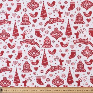 Christmas Scandi Reindeer Multipurpose Cotton Fabric Red 120 cm