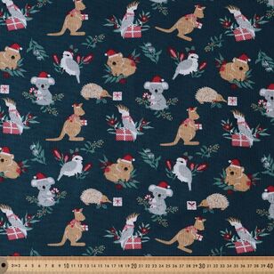 Christmas Australiana Animals Multipurpose Cotton Fabric Teal 120 cm