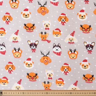 Christmas Festive Dogs Multipurpose Cotton Fabric Natural 120 cm