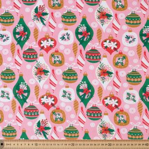 Christmas Pink Baubles Multipurpose Cotton Fabric Pink 120 cm