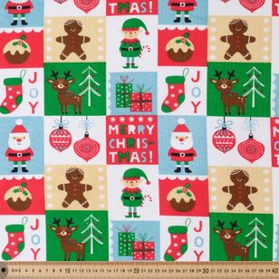 Christmas Icons Grid Multipurpose Cotton Fabric White 120 cm