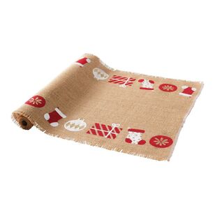 Christmas Hessian Runner Gold Present Natural 40 cm