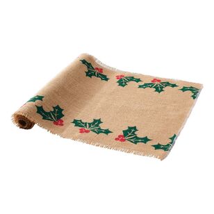 Christmas Hessian Runner Holly Natural 40 cm