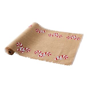 Christmas Hessian Runner Candy Canes Natural 40 cm