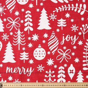 Christmas Red Scandi Hessian Fabric Red 120 cm