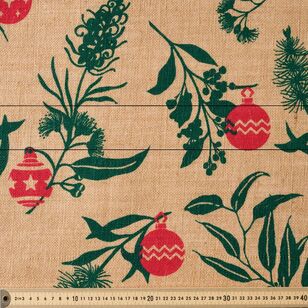 Christmas Australian Baubles Hessian Fabric Natural 120 cm