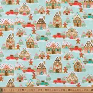 Gingerbread Village 112 cm Christmas Cotton Fabric Aqua 112 cm