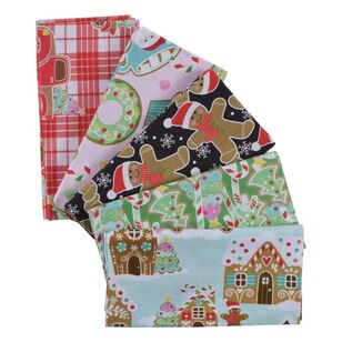 Gingerbread Holiday 5 piece Christmas Fat Quarter Bundle Multicoloured 50 x 52 cm