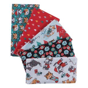 It's a Cats Christmas 5 piece Fat Quarter Bundle Multicoloured 50 x 52 cm