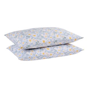 KOO Printed Washed Cotton 2 Pack Pillowcases Blue Standard