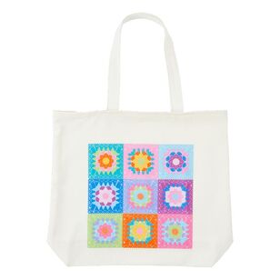 Crafters Choice Crochet Granny Squares Tote Bag Natural