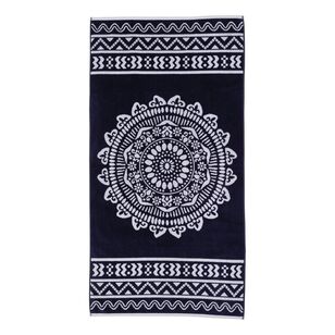 KOO Jacquard Beach Towels Mandala Navy 80 x 160 cm