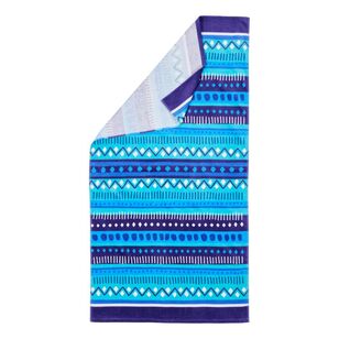 Brampton House Velour Beach Towels Aztec Blue 75 x 150 cm