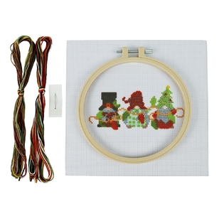 Fabric Editions Gnomes Christmas Cross Stitch Kit Multicoloured 15 cm