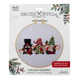 Fabric Editions Gnomes Christmas Cross Stitch Kit Multicoloured 15 cm